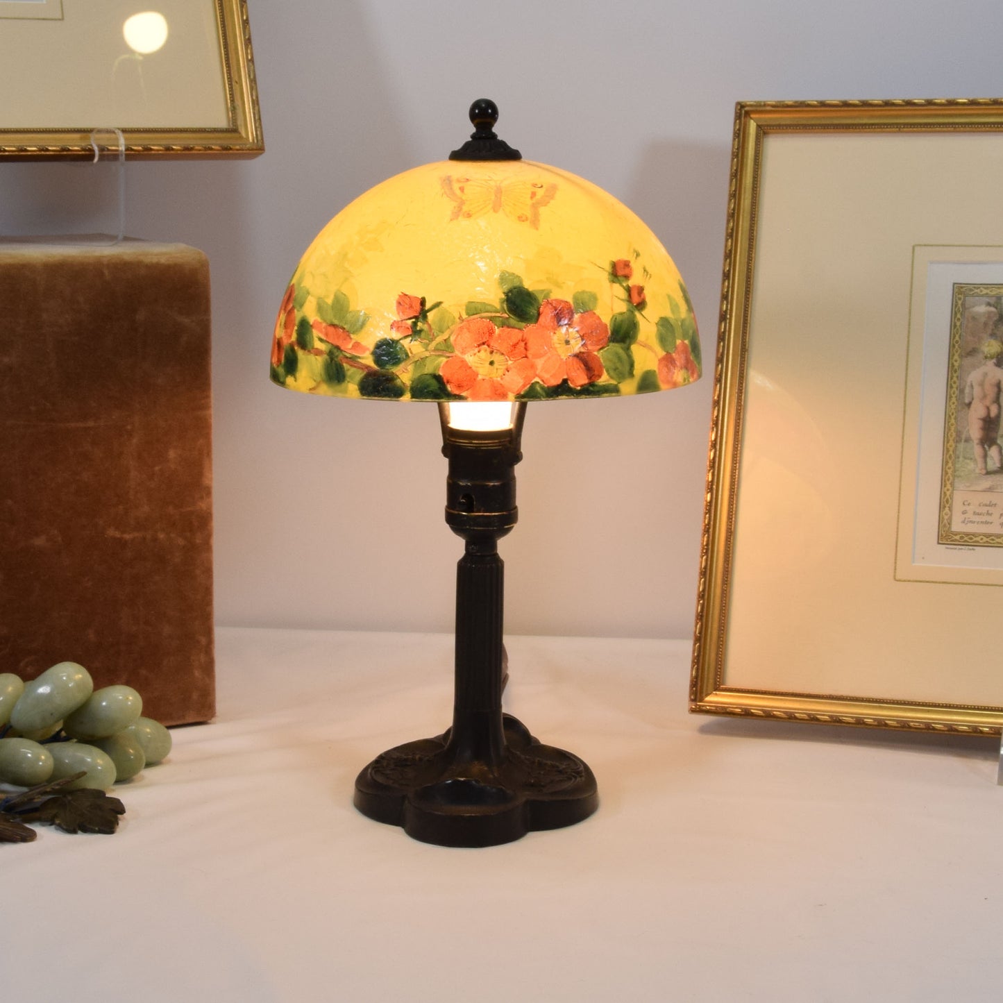 Reverse Painted Cracked Ice Arts and Crafts Desk Lamp Handel Era