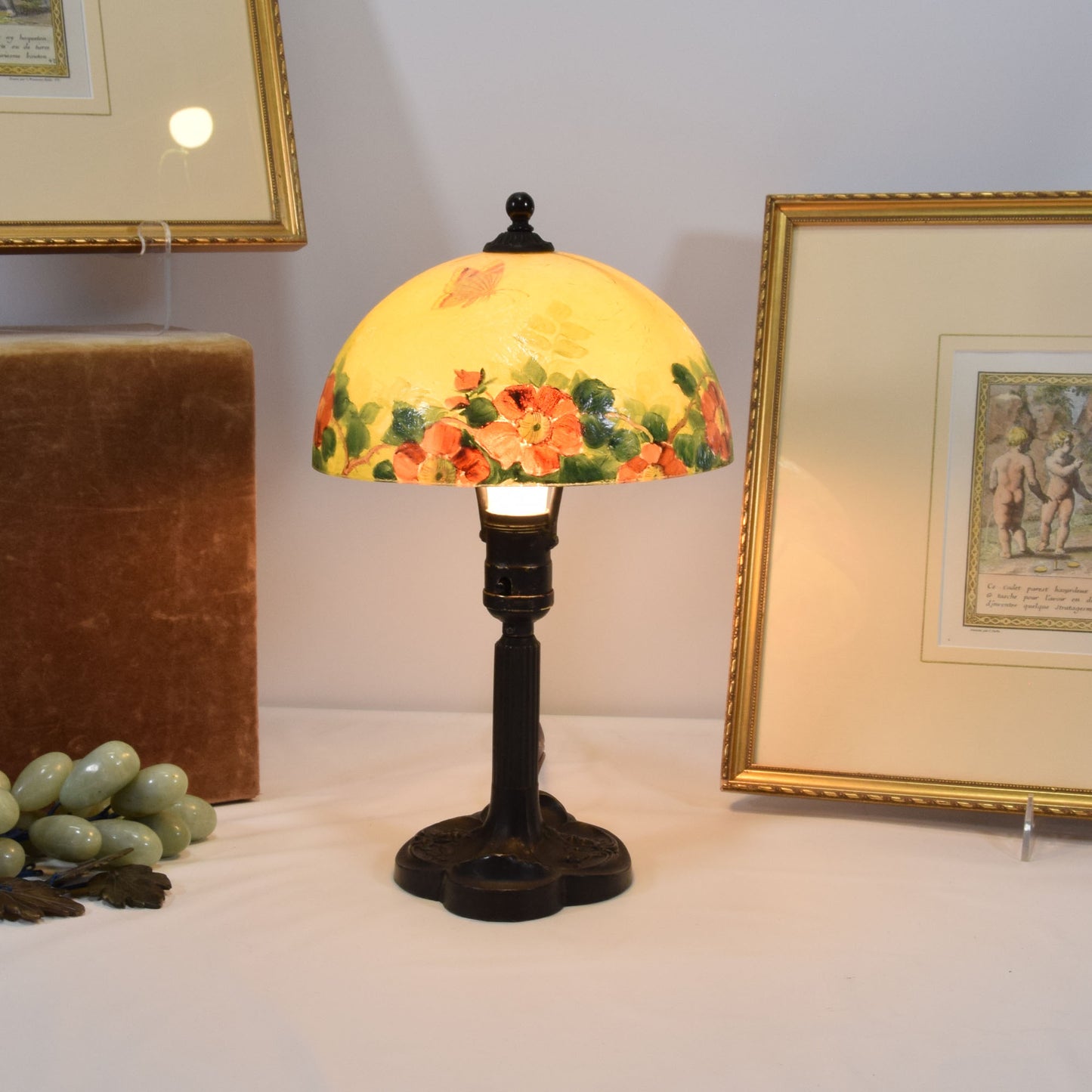 Reverse Painted Cracked Ice Arts and Crafts Desk Lamp Handel Era