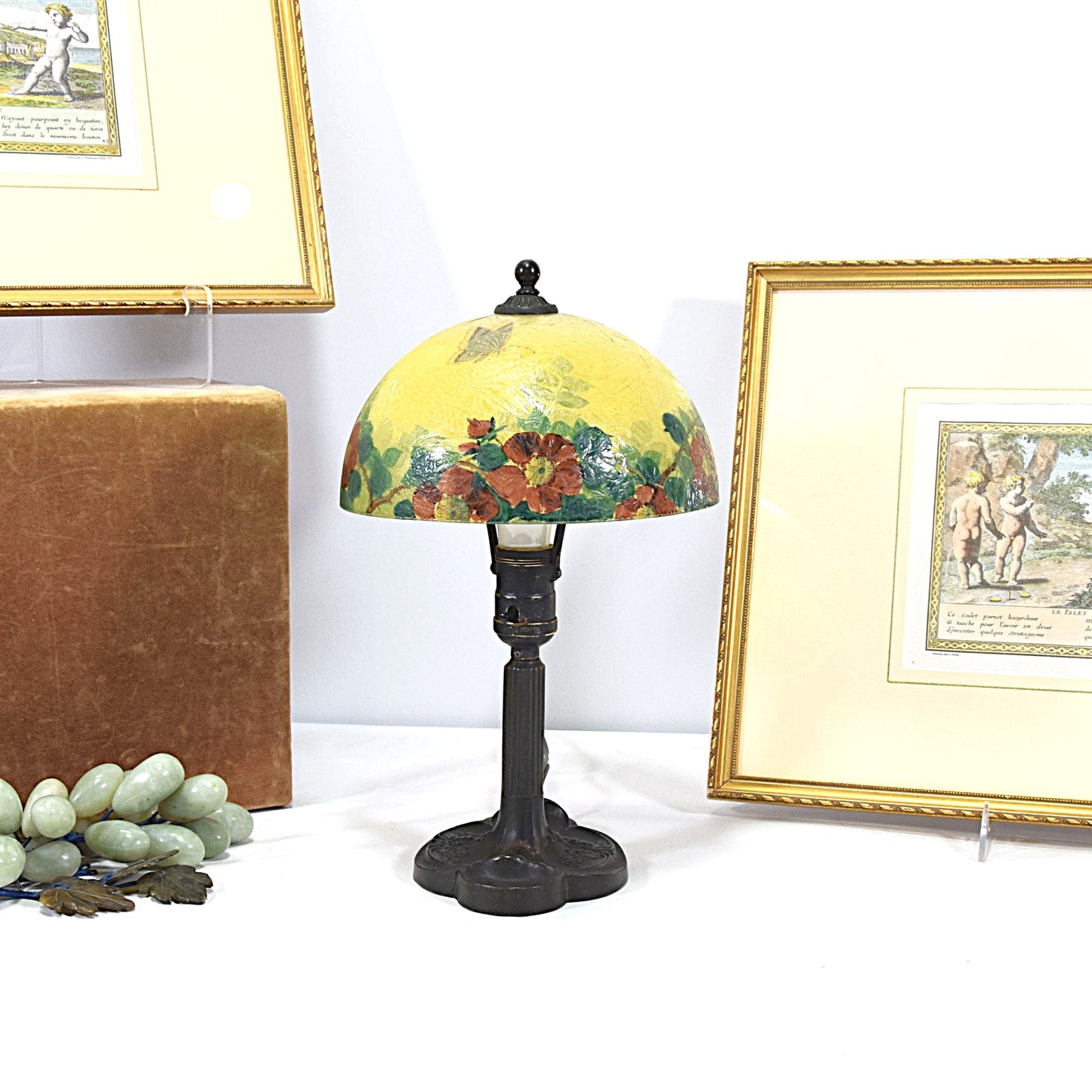 Reverse Painted Cracked Ice Arts and Crafts Desk Lamp Handel Era