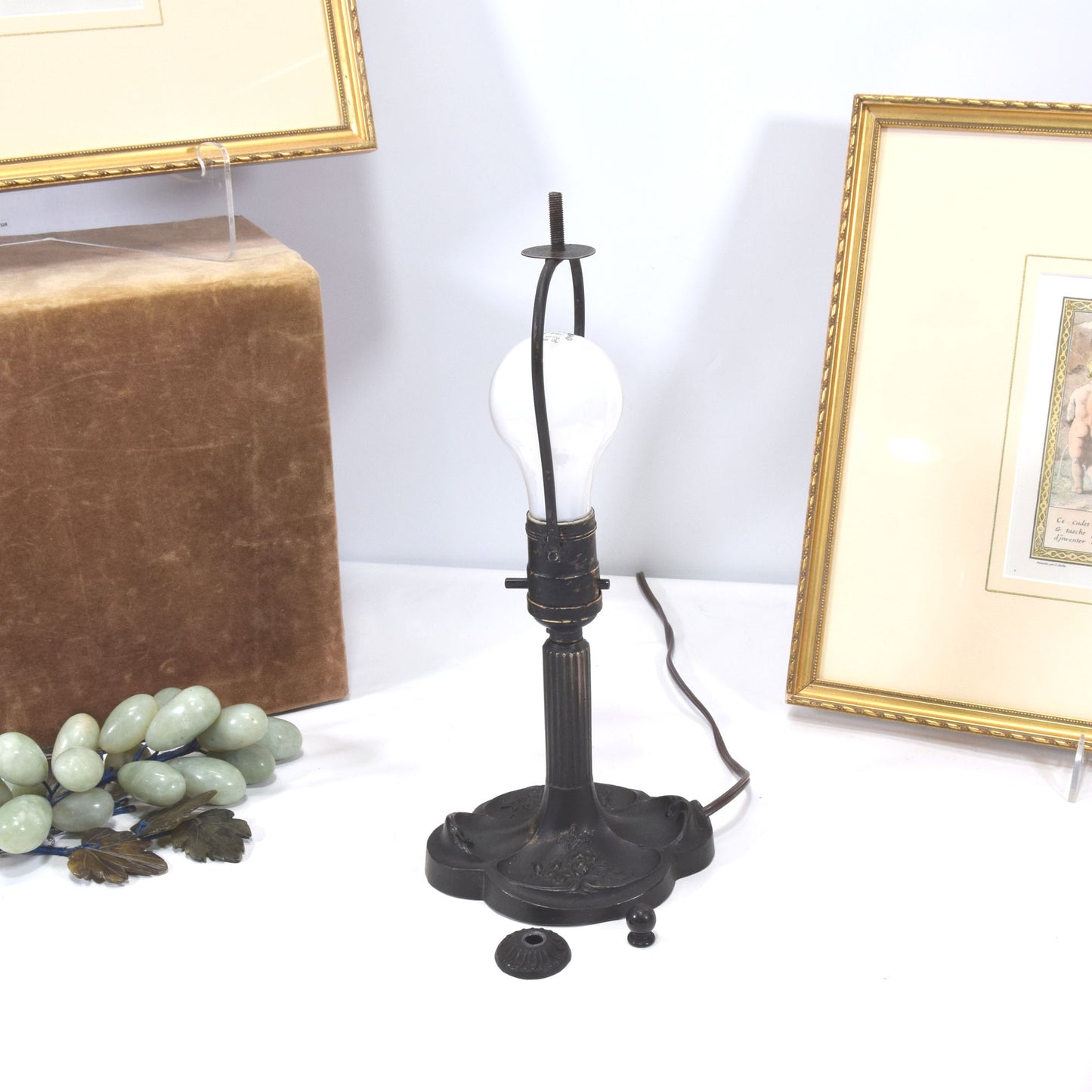 Reverse Painted Cracked Ice Arts and Crafts Desk Lamp Handel Era