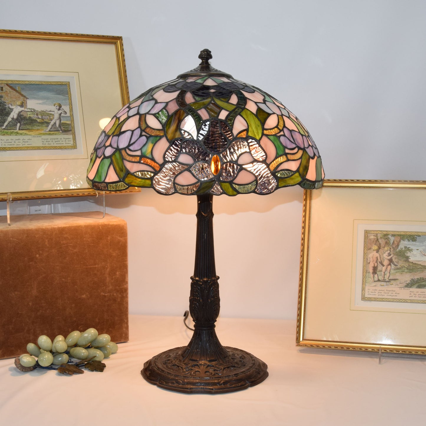 Antique Miller 2 Light Stained Slag Glass Table Lamp