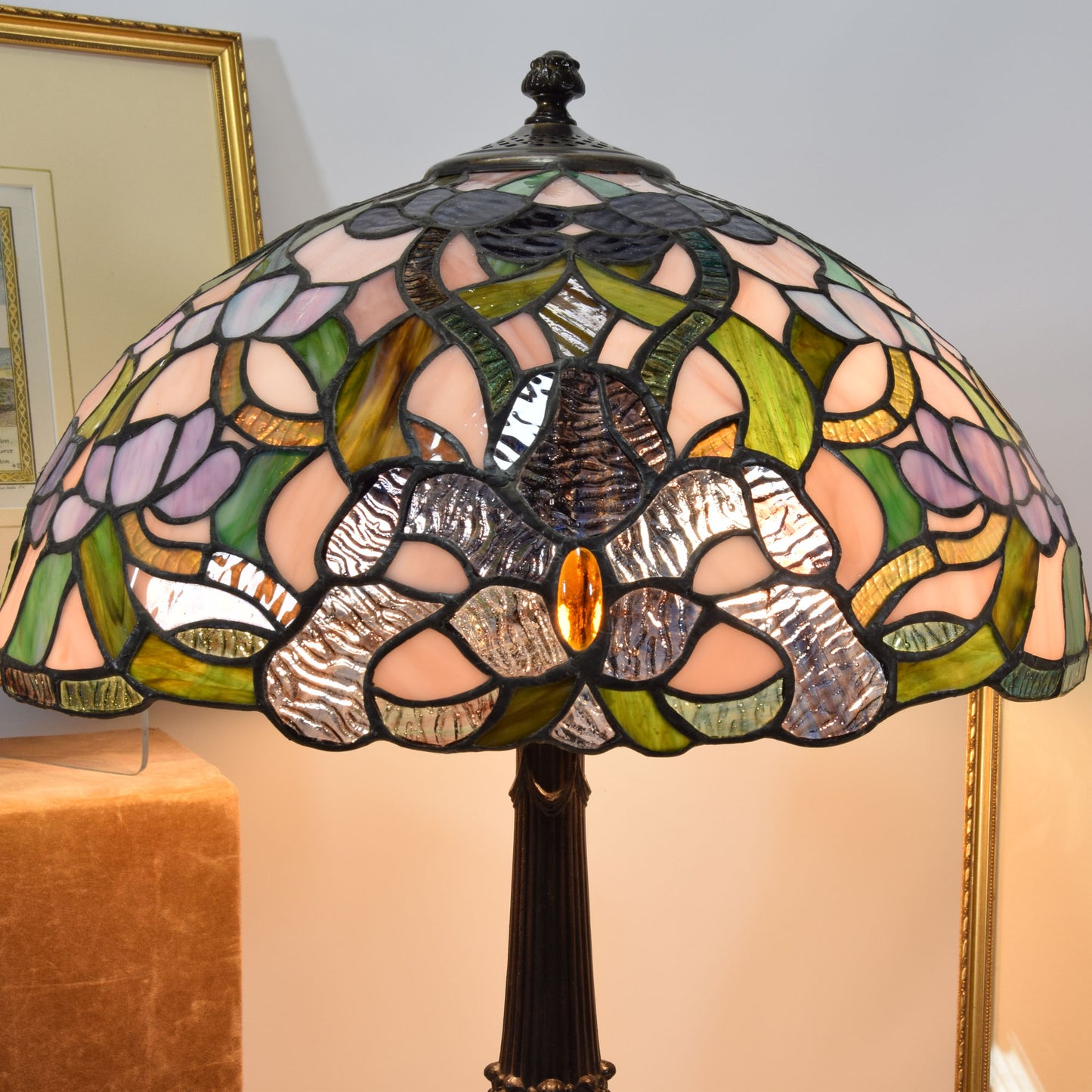 Antique Miller 2 Light Stained Slag Glass Table Lamp