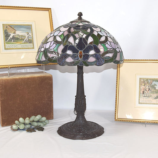 Antique Miller 2 Light Stained Slag Glass Table Lamp