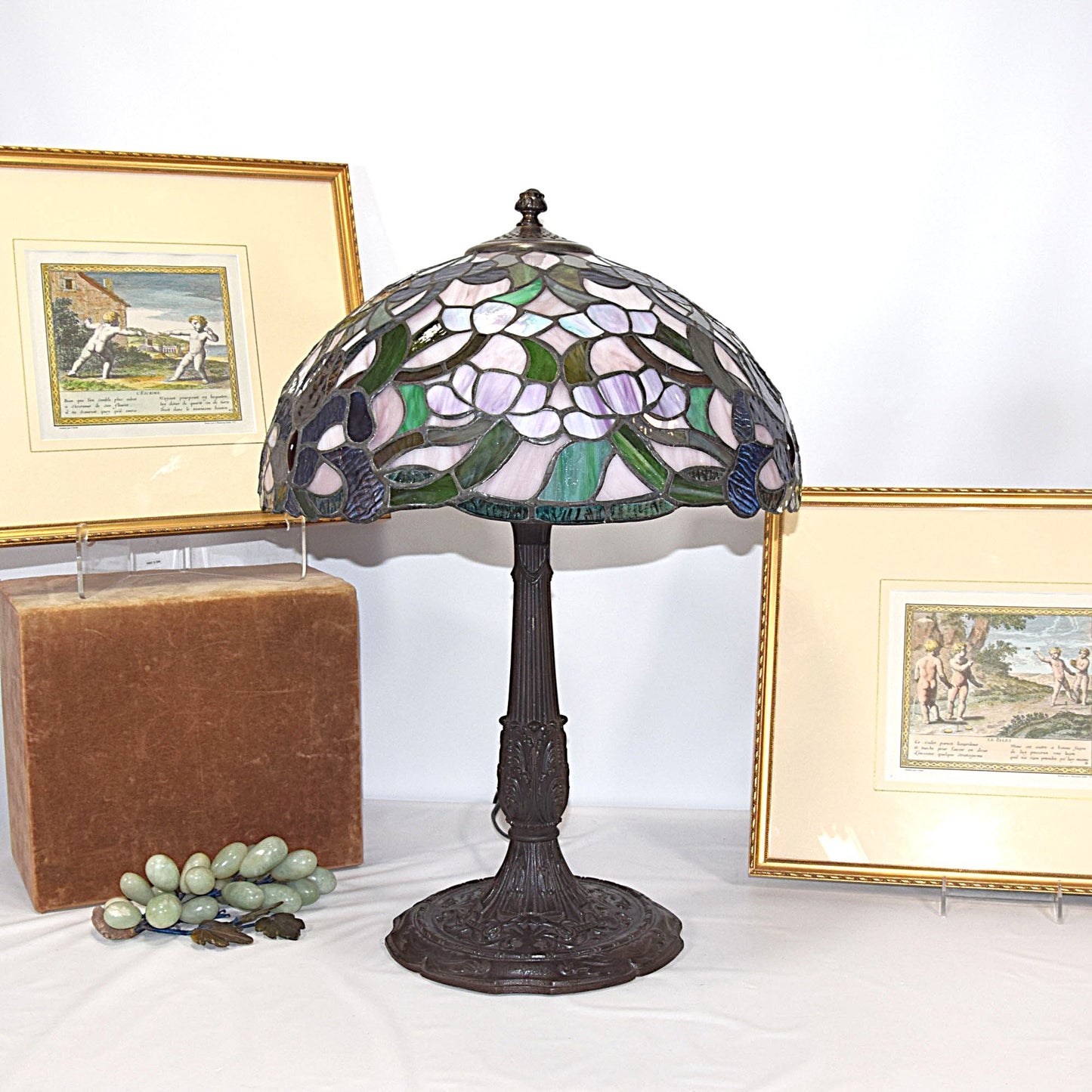 Antique Miller 2 Light Stained Slag Glass Table Lamp