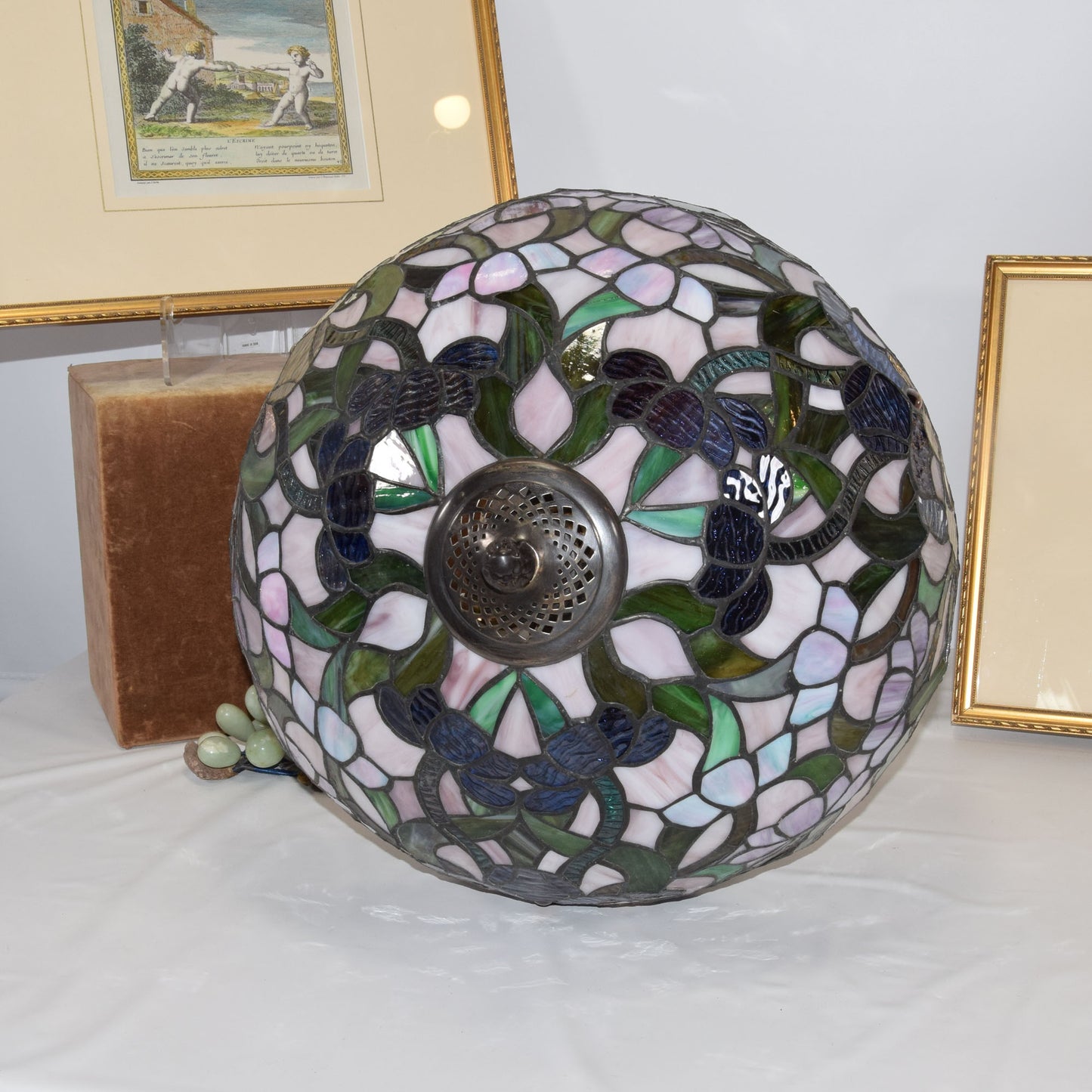 Antique Miller 2 Light Stained Slag Glass Table Lamp