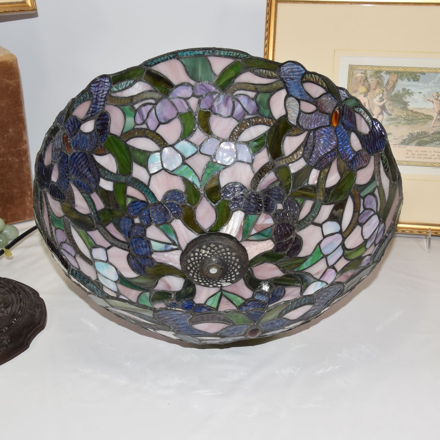 Antique Miller 2 Light Stained Slag Glass Table Lamp