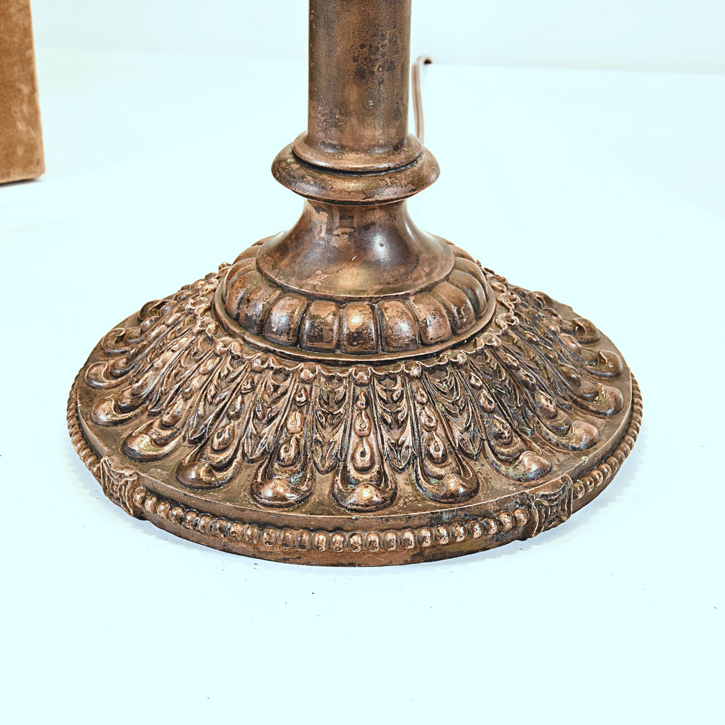 Antique Stained Slag Glass Lamp Copper Base Handel Era