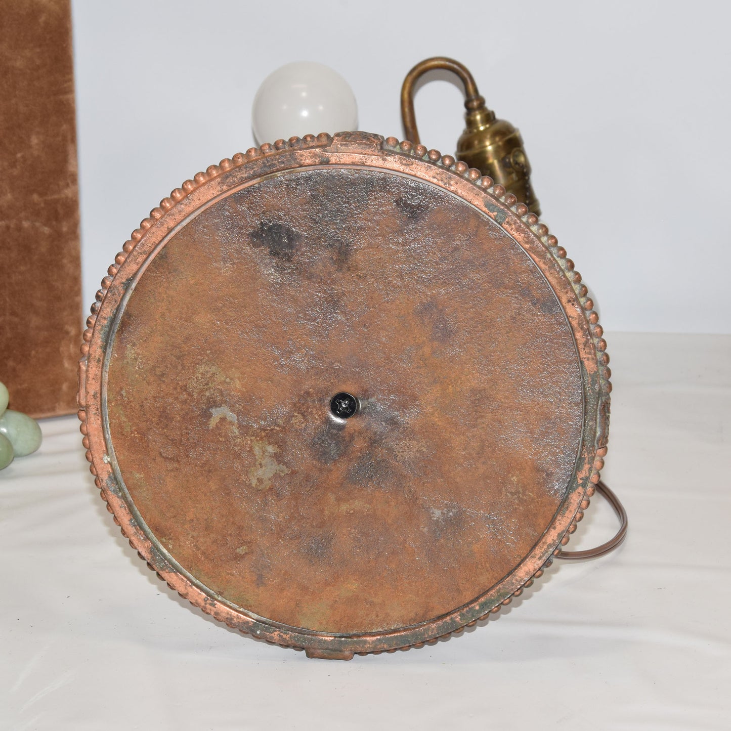 Antique Stained Slag Glass Lamp Copper Base Handel Era