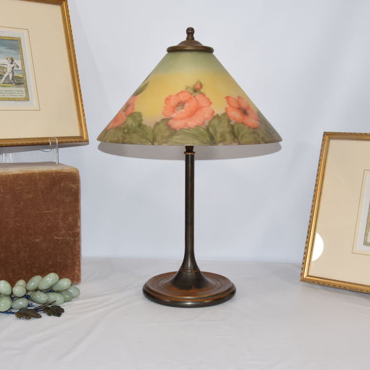 Unique Art and Glass Co. Base Reverse Painted Poppy Shade Lamp