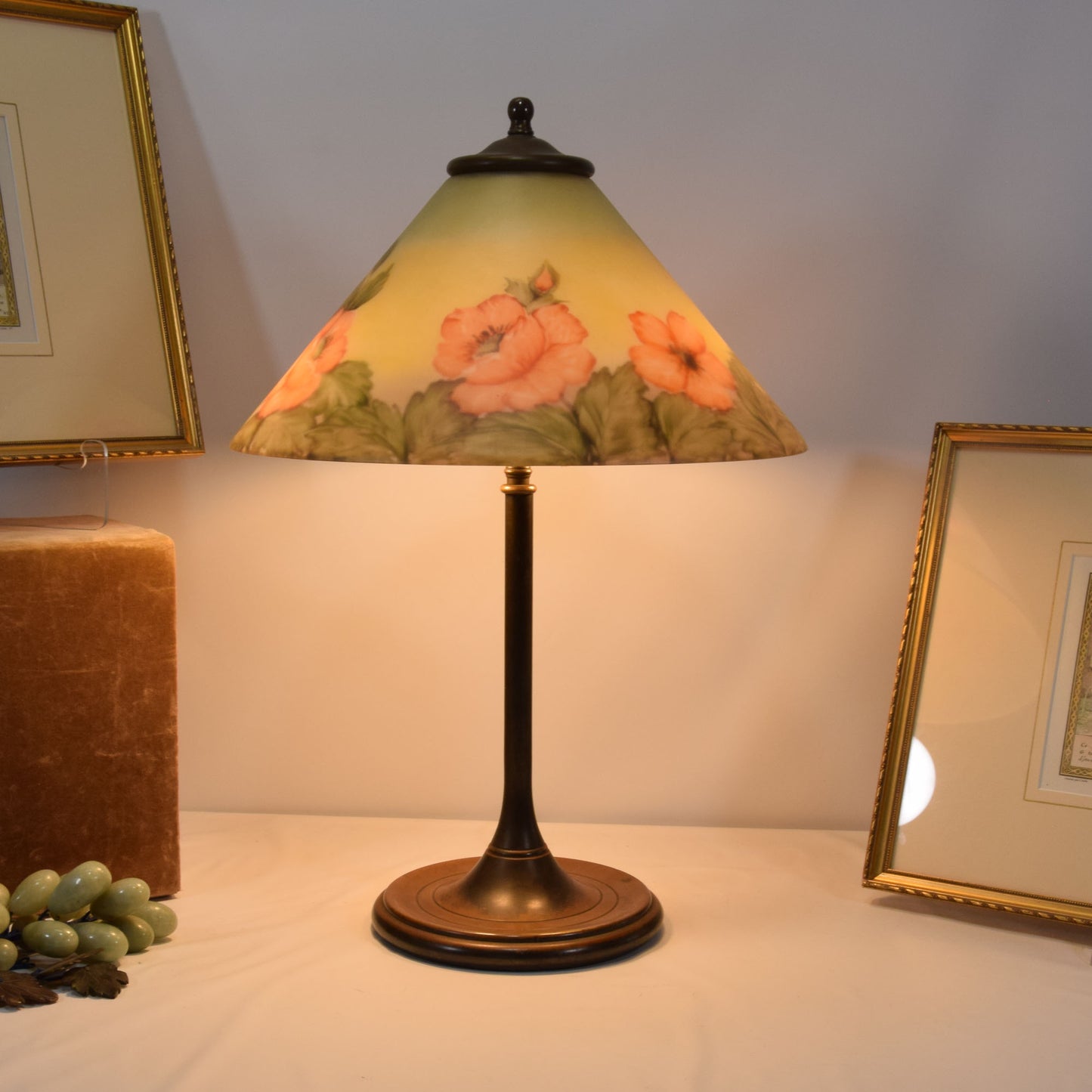 Unique Art and Glass Co. Base Reverse Painted Poppy Shade Lamp