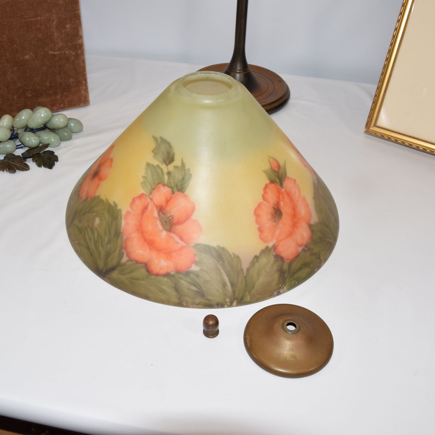 Unique Art and Glass Co. Base Reverse Painted Poppy Shade Lamp