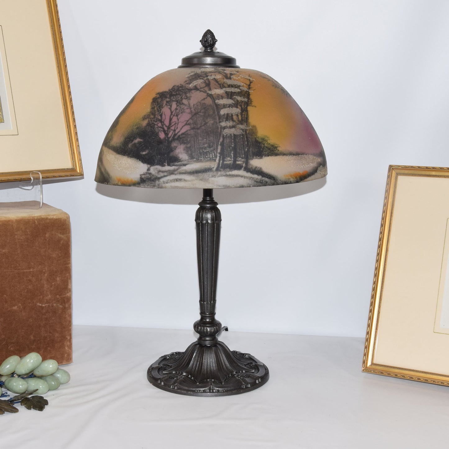 Antique Pittsburgh Lamp with Reverse and Obverse Painted Shade