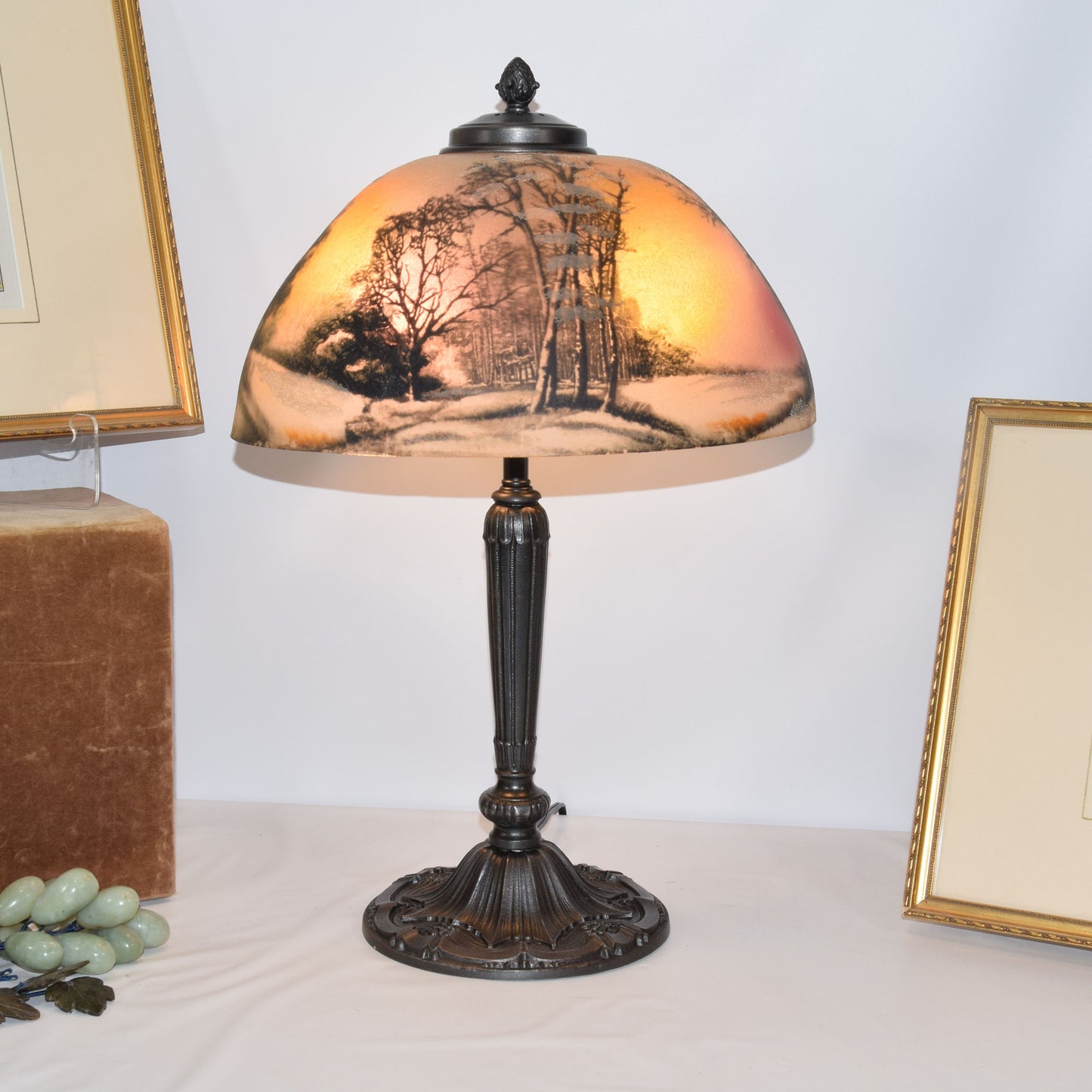 Antique Pittsburgh Lamp with Reverse and Obverse Painted Shade