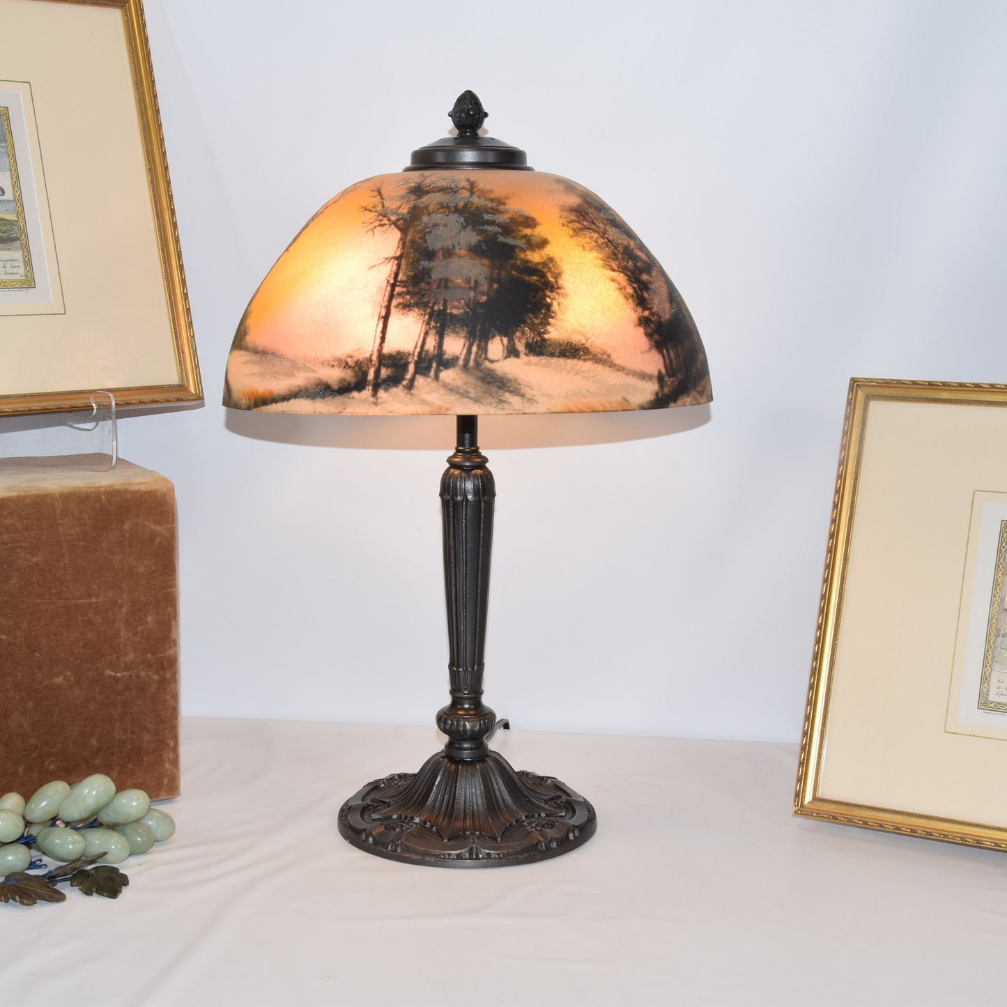 Antique Pittsburgh Lamp with Reverse and Obverse Painted Shade