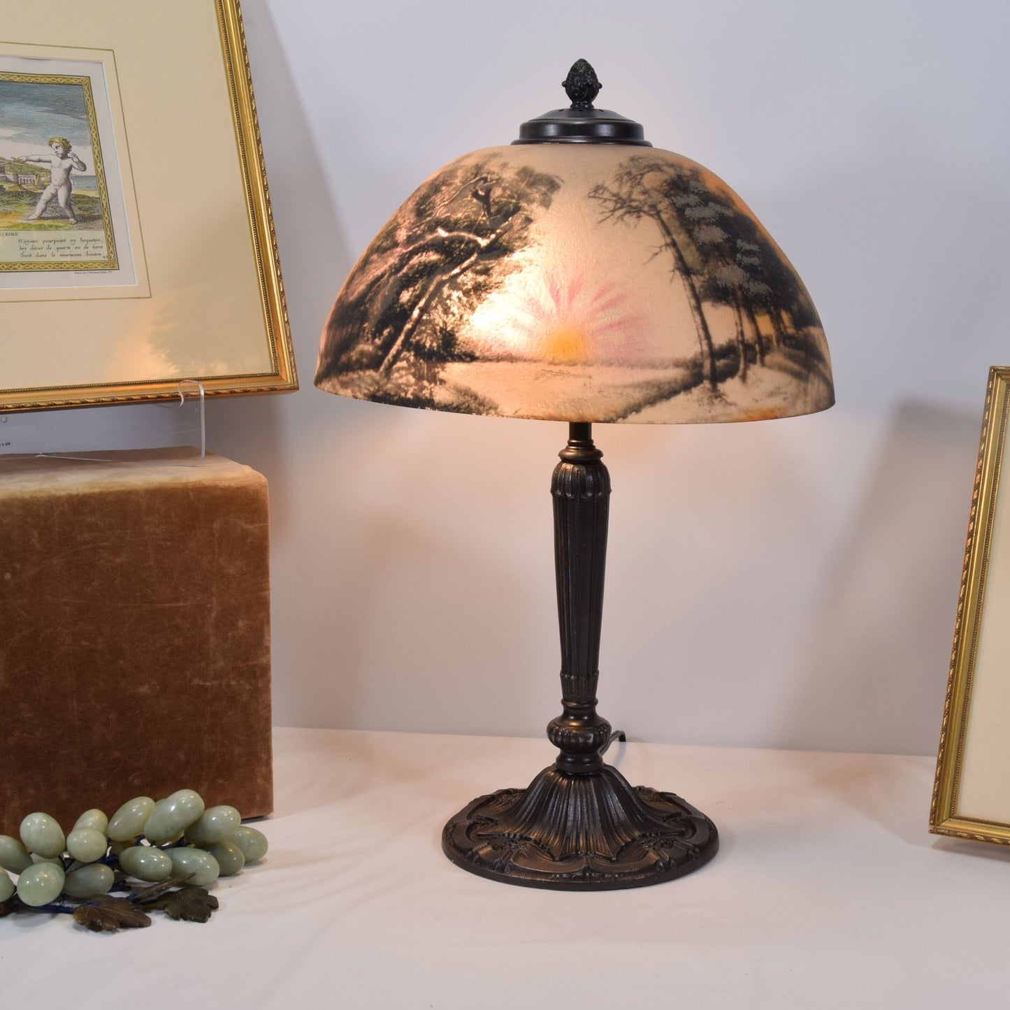 Antique Pittsburgh Lamp with Reverse and Obverse Painted Shade