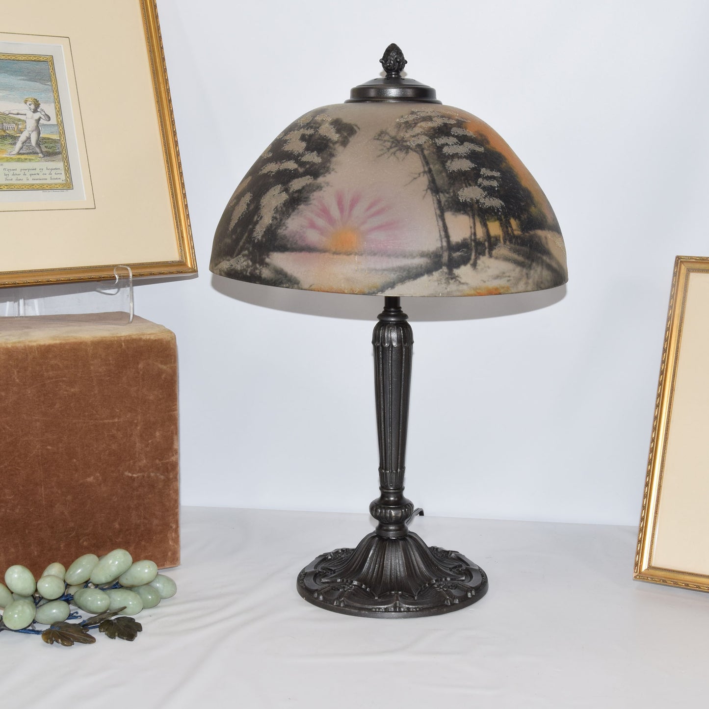 Antique Pittsburgh Lamp with Reverse and Obverse Painted Shade