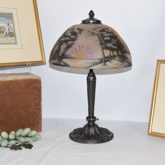 Antique Pittsburgh Lamp with Reverse and Obverse Painted Shade