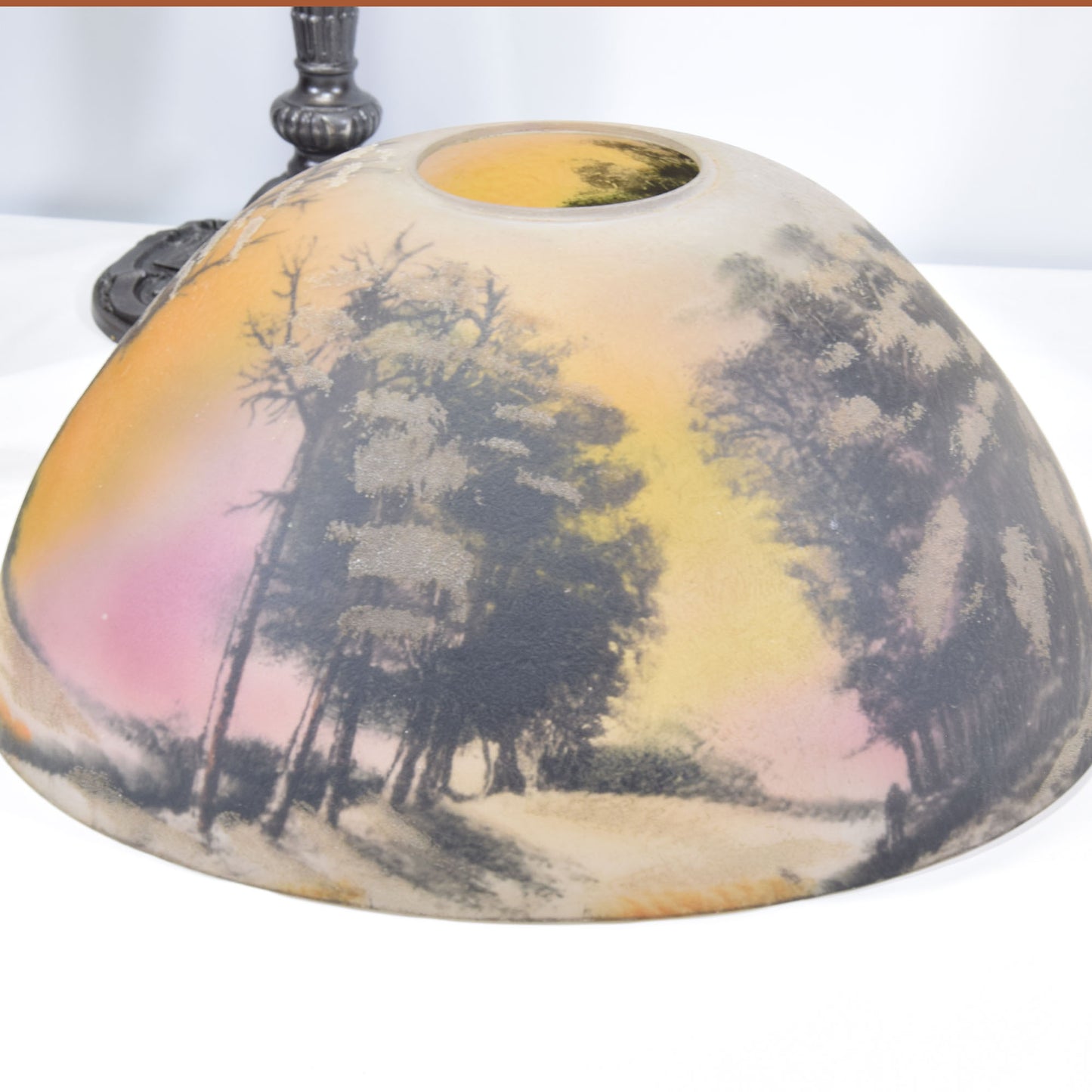 Antique Pittsburgh Lamp with Reverse and Obverse Painted Shade