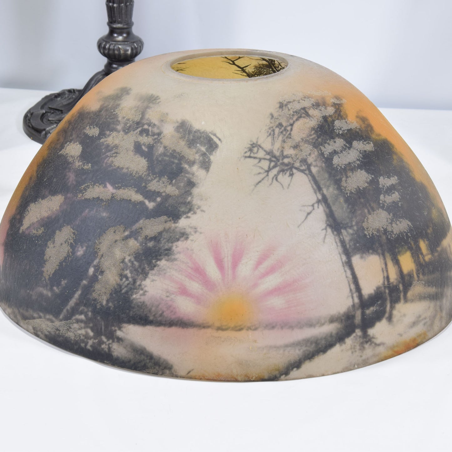 Antique Pittsburgh Lamp with Reverse and Obverse Painted Shade