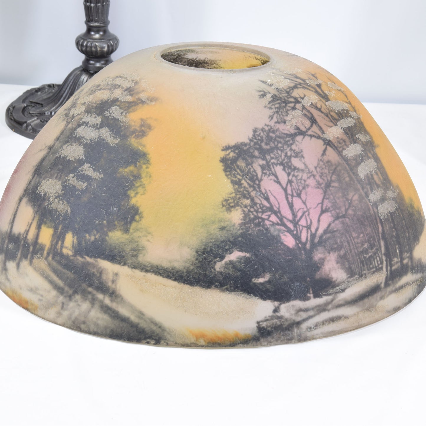 Antique Pittsburgh Lamp with Reverse and Obverse Painted Shade