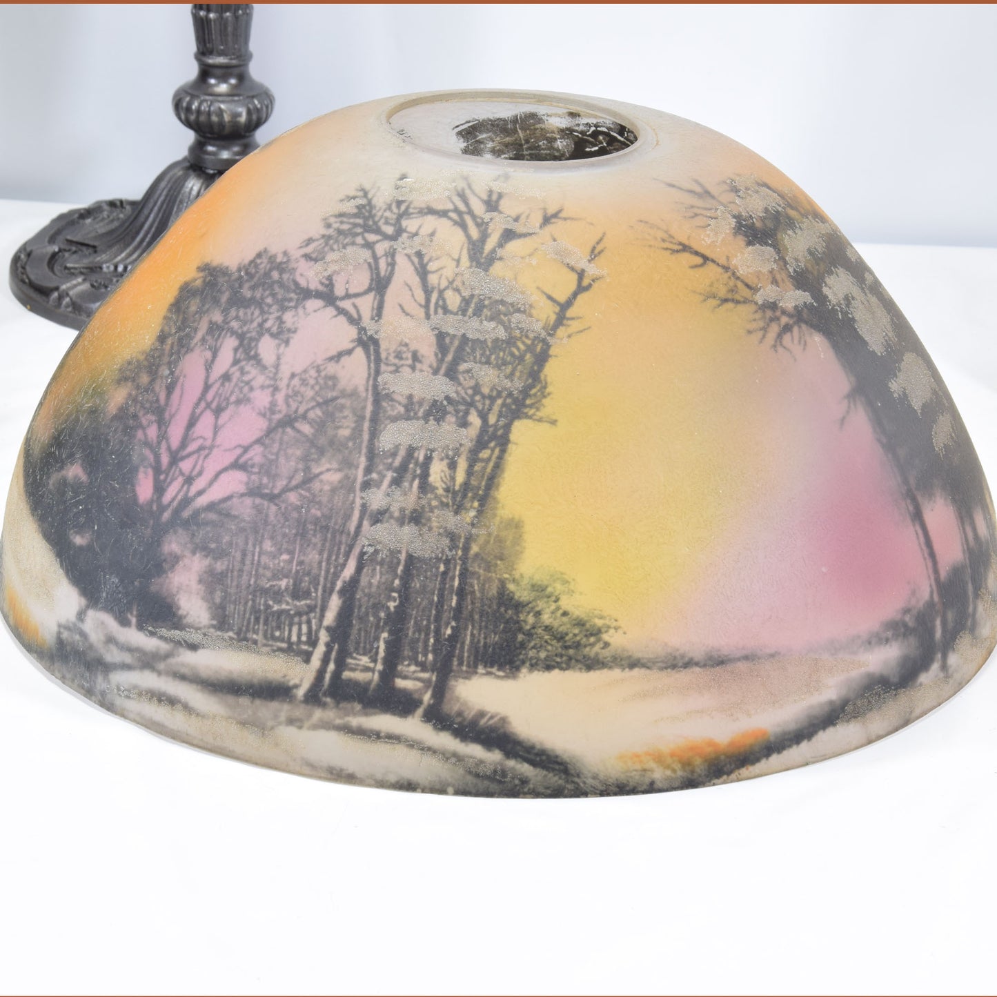 Antique Pittsburgh Lamp with Reverse and Obverse Painted Shade