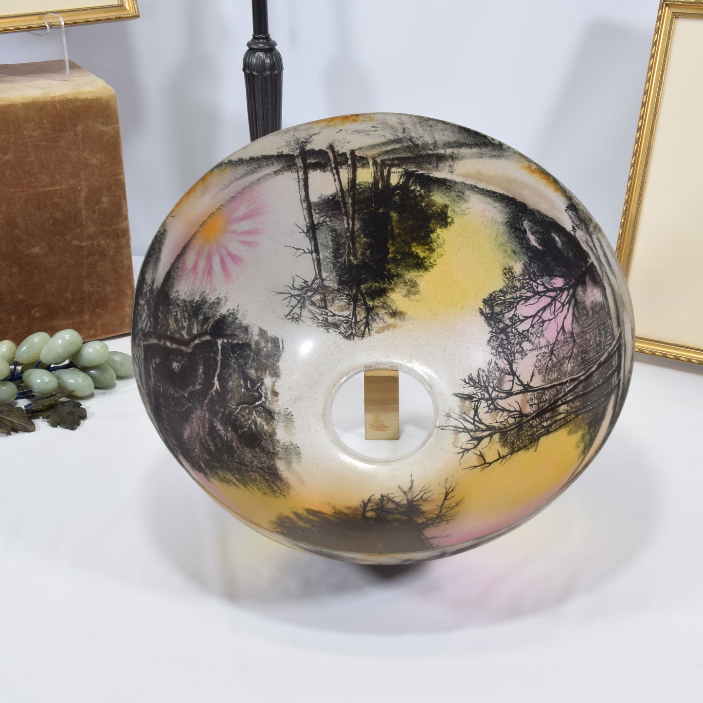 Antique Pittsburgh Lamp with Reverse and Obverse Painted Shade