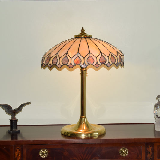 Neuhauser Peacock Shade Leaded Stained Slag Glass Lamp