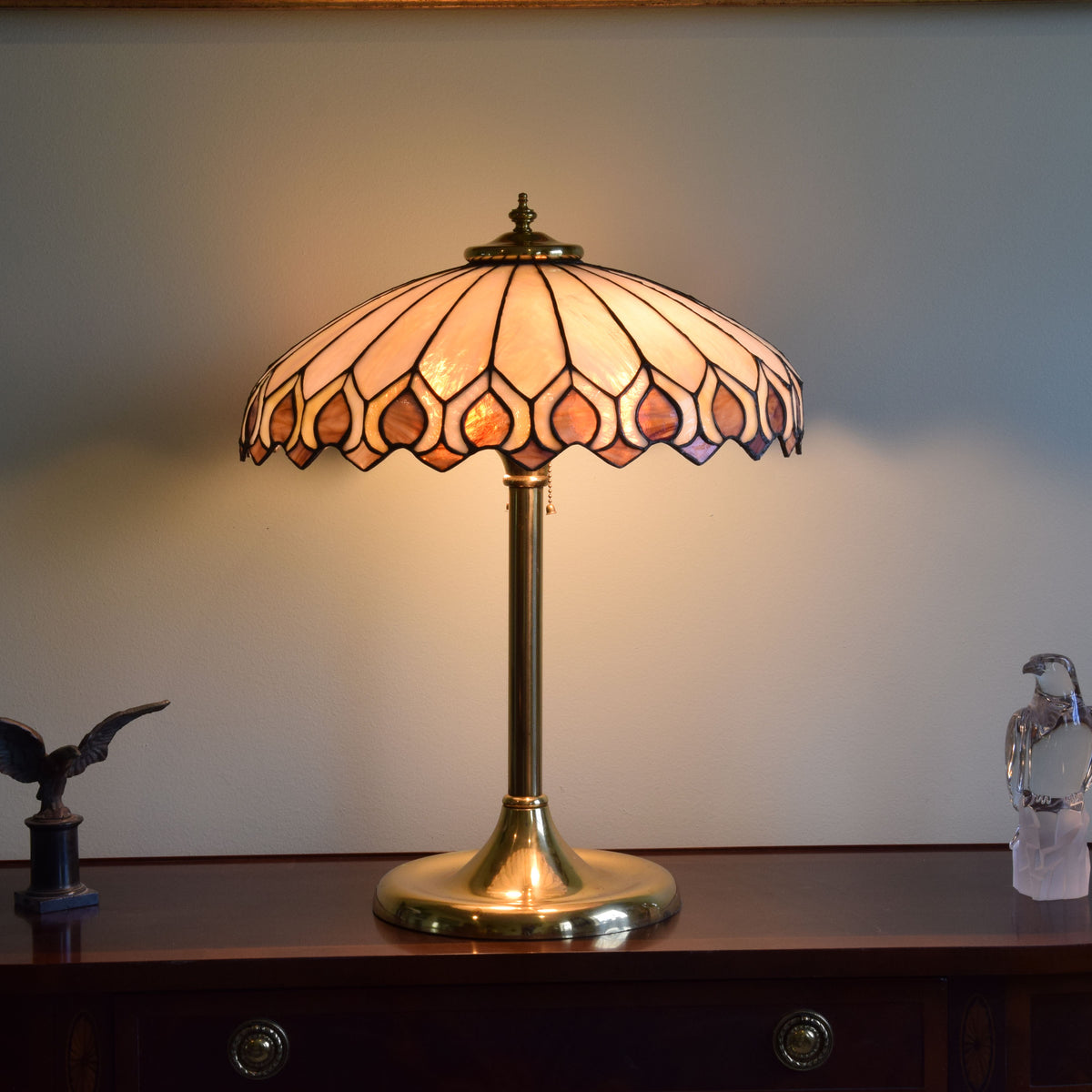 Neuhauser Peacock Shade Leaded Stained Slag Glass Lamp
