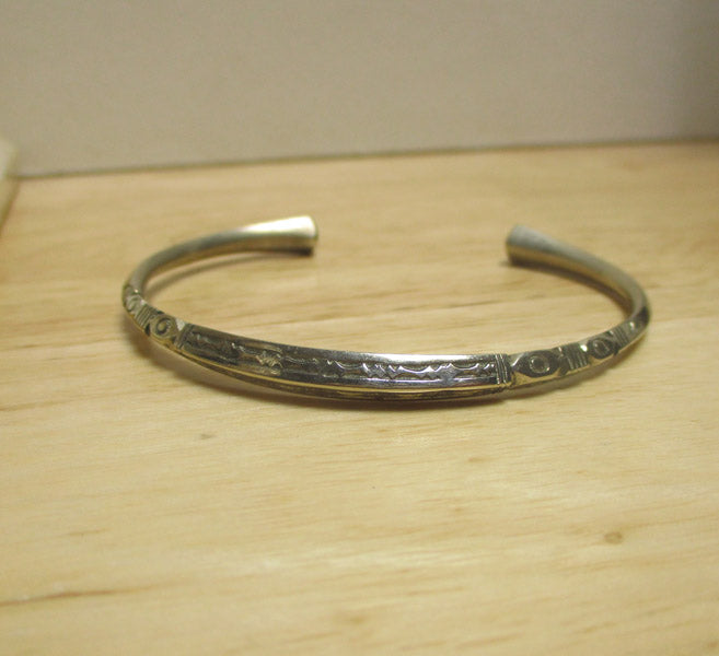 Sterling Silver Ingot Hand Stamped Carinated Tribal Cuff Bracelet