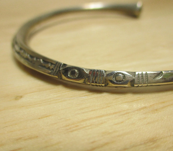 Sterling Silver Ingot Hand Stamped Carinated Tribal Cuff Bracelet
