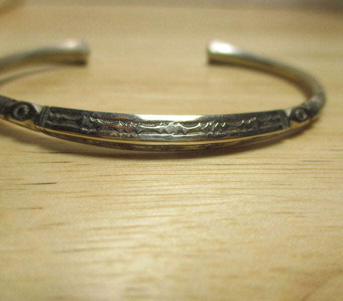 Sterling Silver Ingot Hand Stamped Carinated Tribal Cuff Bracelet