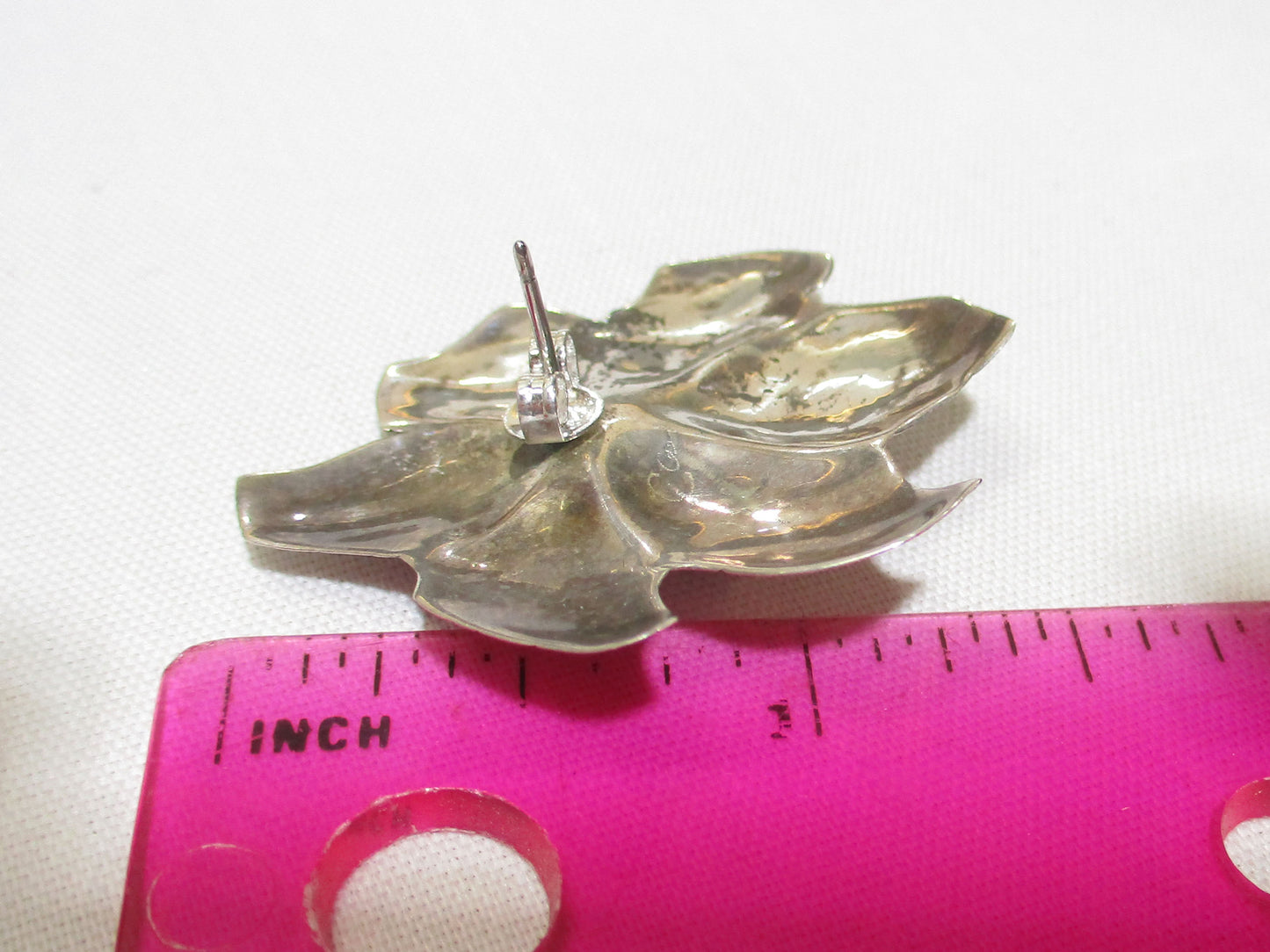 Vintage Mexico Taxco Sterling Silver and Brass Floral Earrings 1 1/2" Long