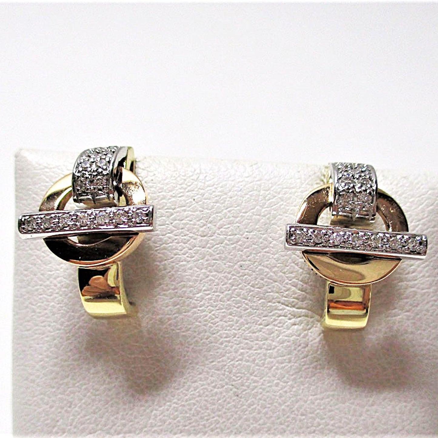 Gr 156 Solid 18K Rose, White and Yellow Gold and Diamond Guy Laroche Hoop Earrings