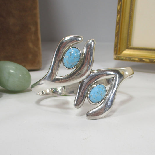 Taxco Sterling Silver Heavy Clamper Bypass Design Cuff Bracelet