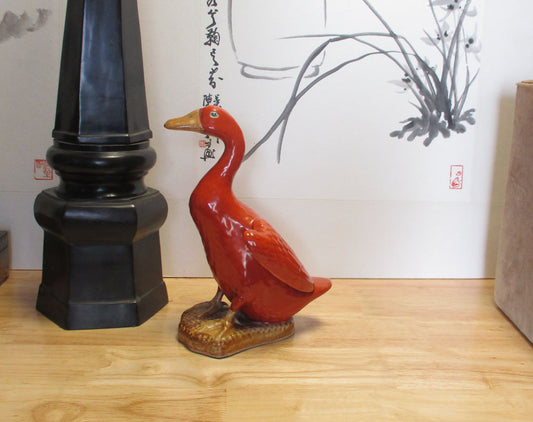 Chinese Export Iron Red Ground Duck Figurine Early 1900's