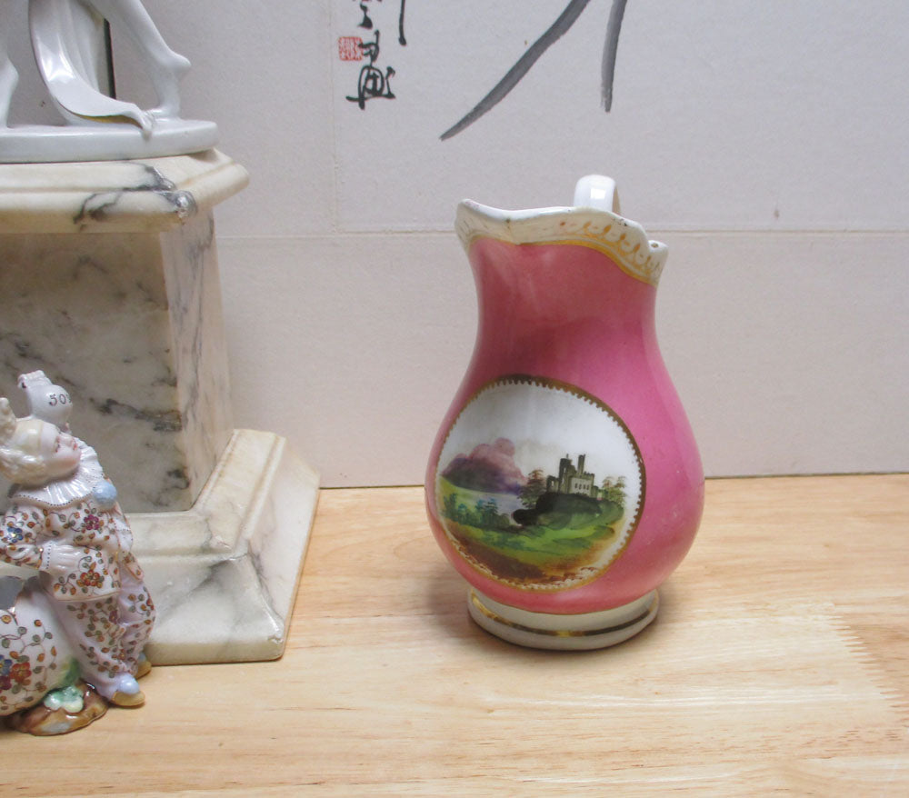 PG 57 Old Paris Pink and Gold Hand-painted Scenic Landscape Pitcher