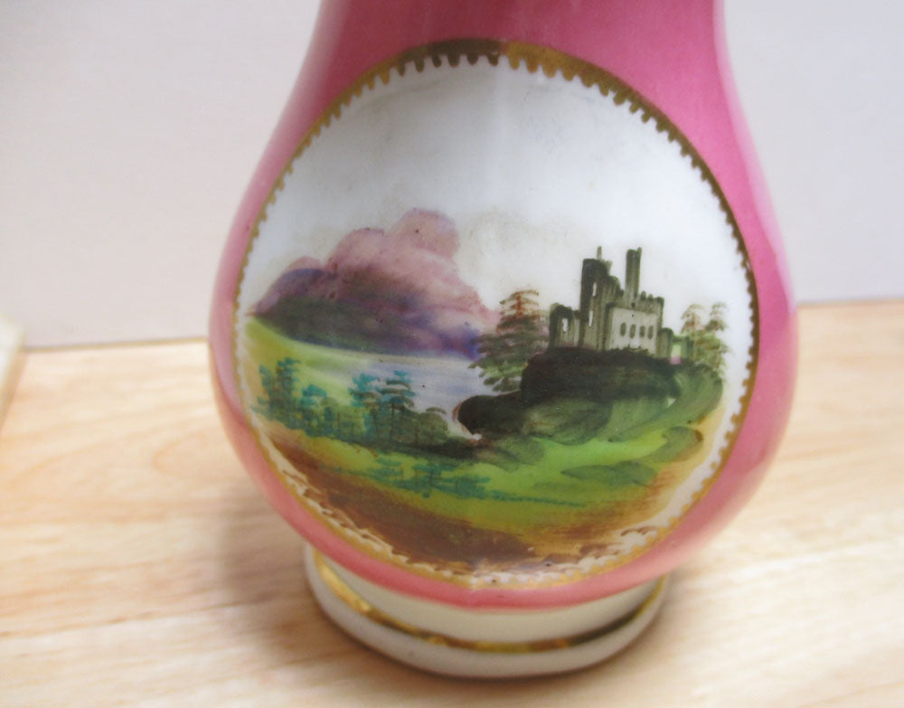 PG 57 Old Paris Pink and Gold Hand-painted Scenic Landscape Pitcher