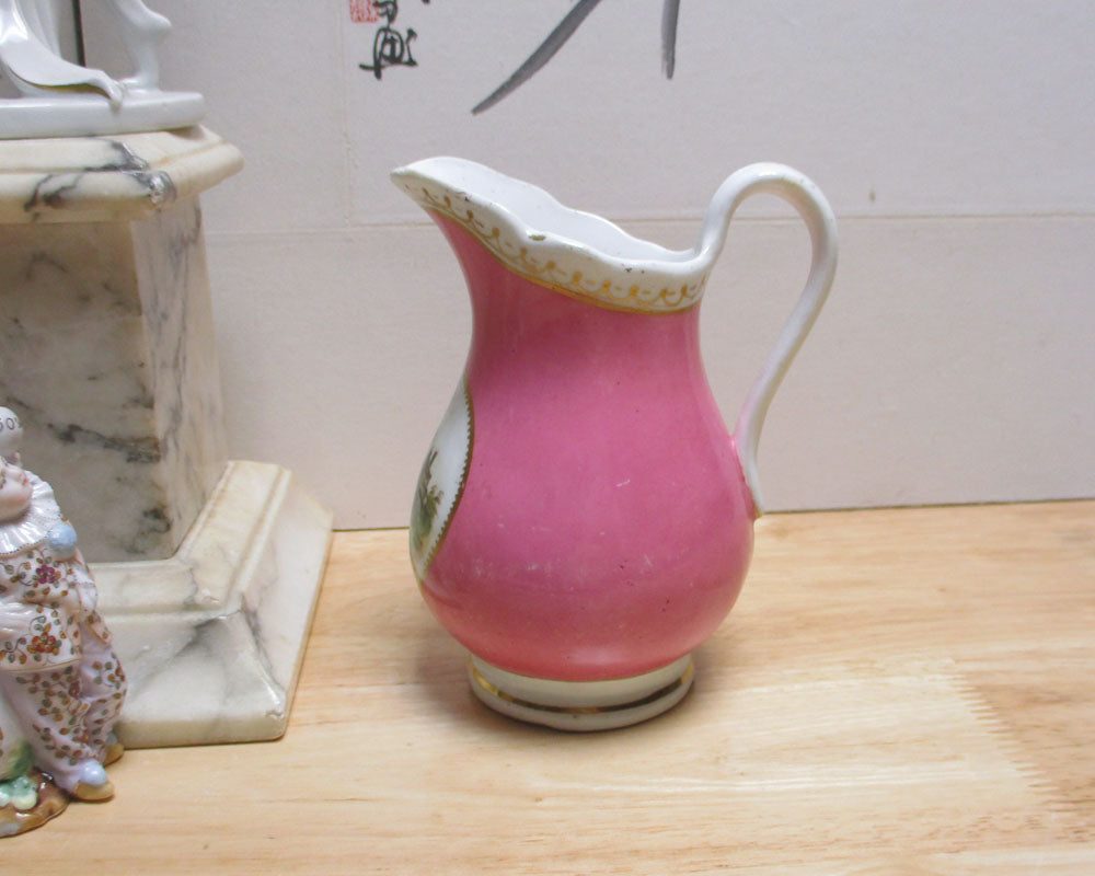 PG 57 Old Paris Pink and Gold Hand-painted Scenic Landscape Pitcher