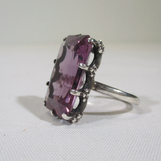 Taxco Miguel Melendez Sterling Silver and Purple Sapphire Ring Size 8 1/2