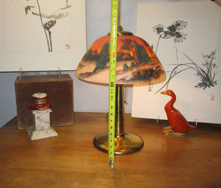 Arts and Crafts Solid Brass Reverse Painted Lamp