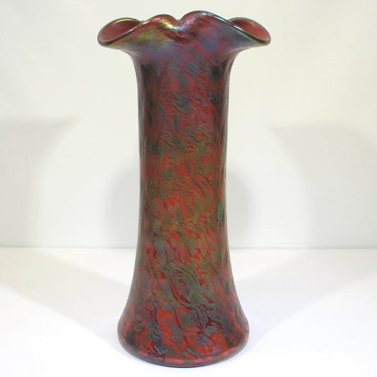 Rindskopf Trefoil Silvered Red Blown Glass Vase Bohemian 13" High