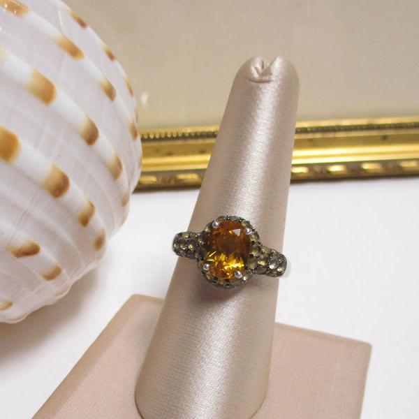 Citrine and Enameled Sterling Silver Ring