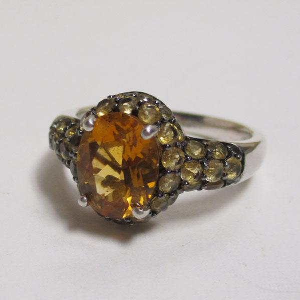 Citrine and Enameled Sterling Silver Ring