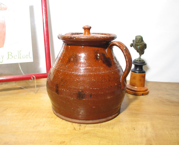 Antique American Redware Pitcher 19th Century Original Signed