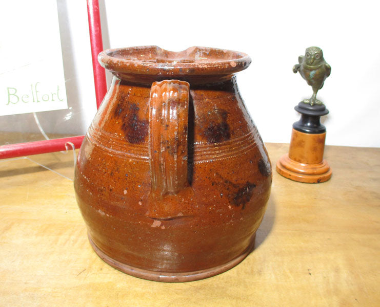 Antique American Redware Pitcher 19th Century Original Signed