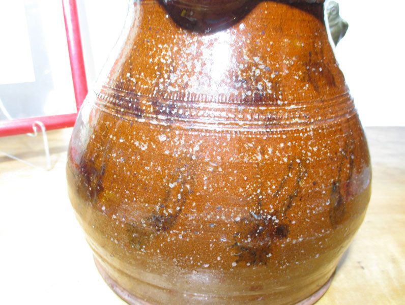 Antique American Redware Pitcher 19th Century Original Signed