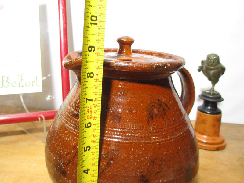 Antique American Redware Pitcher 19th Century Original Signed