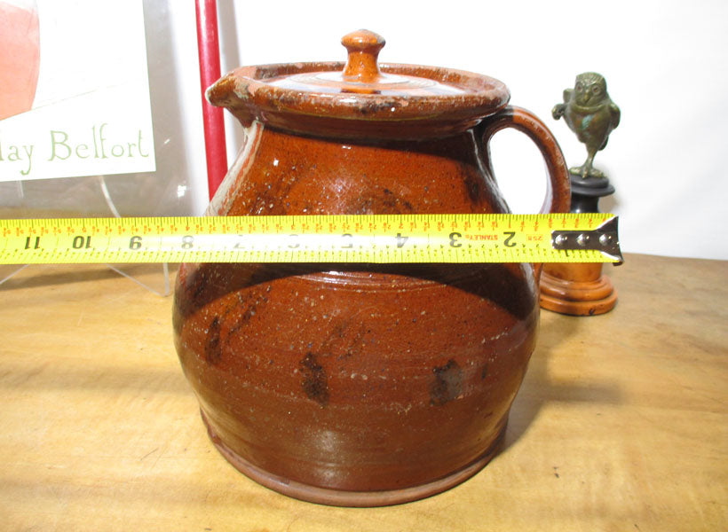 Antique American Redware Pitcher 19th Century Original Signed