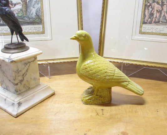 Chinese Export Famille Jaune Glaze Pigeon or Dove Figurine Qing Dynasty