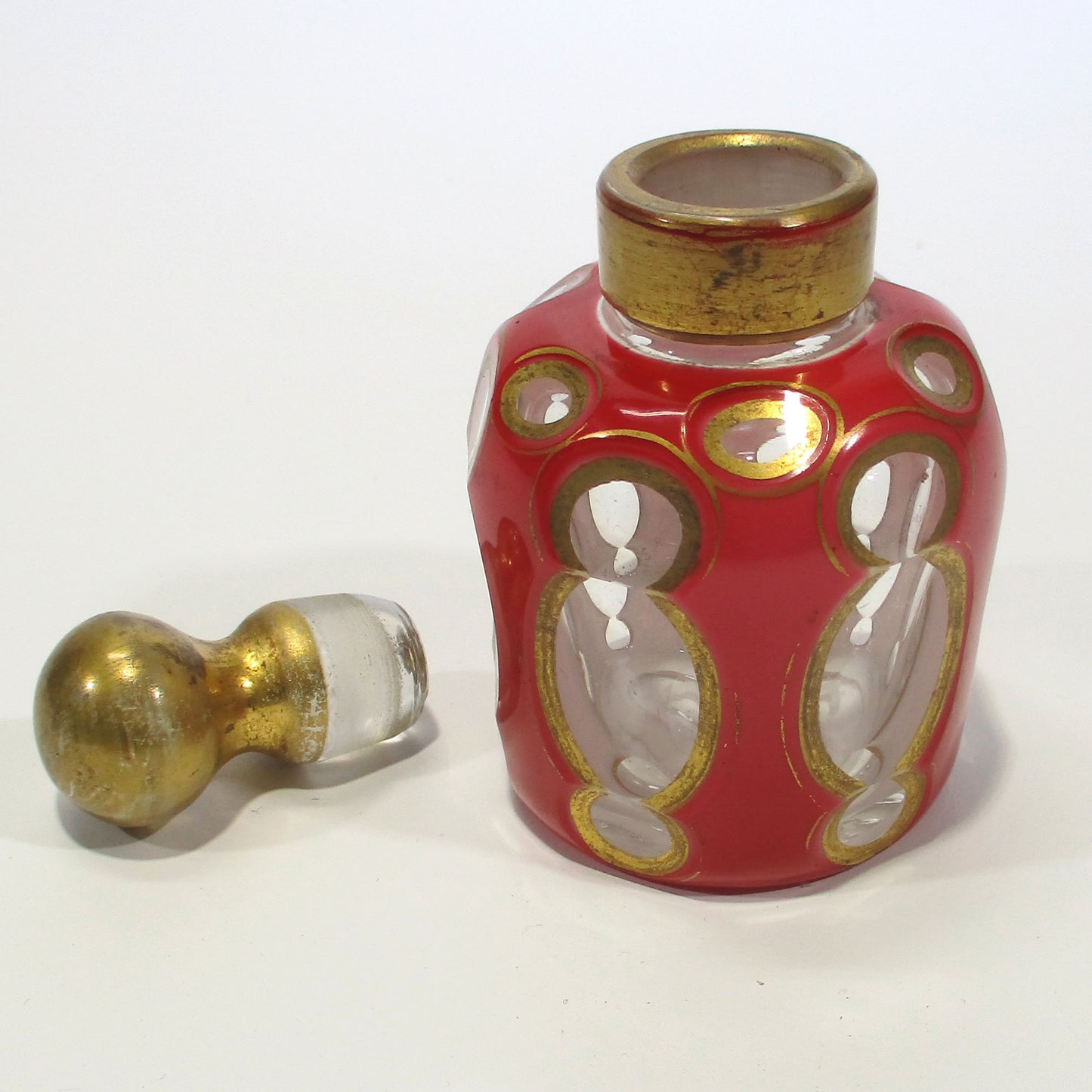 Moser Ruby Overlay Glass Cut to White to Clear Scent or Perfume Bottle